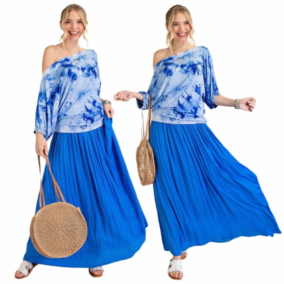 Bold bright blue boho maxi skirt - Picture 3 of 11